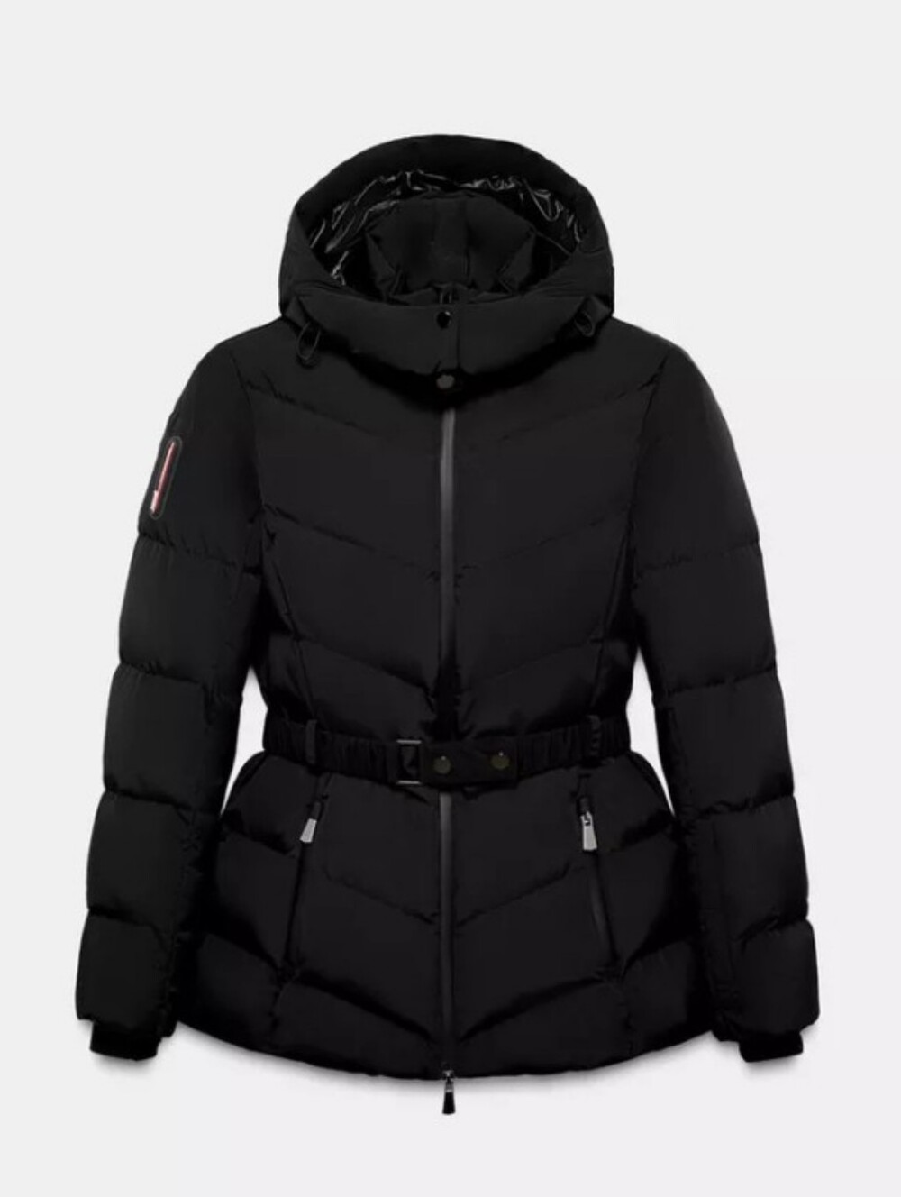 Zara Ski Black Hooded Quilted Anorak  Snow Belted Puffer Jacket Coat